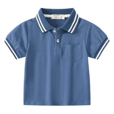 2023 Boys Cotton Polo Shirt White Blue Lapel