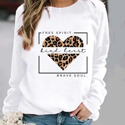 Women's Leopard Print Pullover Sweatshirt White