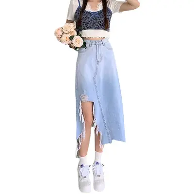 Women Denim Skirt Gradient Split Large Size