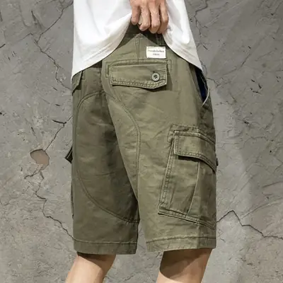 Men Olive Green Cargo Shorts with 4 Pocket Design