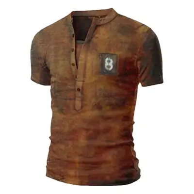 Men Black 3D Printed V-Neck T-Shirt Casual Retro Military