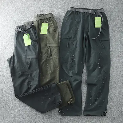 Men's Water-Resistant Sports Pants Olive Kornee Multi-Pocket
