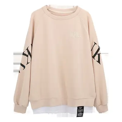 New Cross-Border Fake Two-Piece Long-Sleeves Sweatshirt for Women Loose Korean Style Thin 2025 Summer Round Neck Letter Sweatshirt for Women Trendy