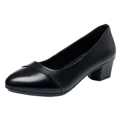 Black Leather Women's Low Heel Spring and Summer Shoes