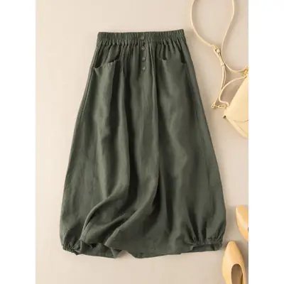 Plus Size Linen Skirt Brown High Waist A-Line