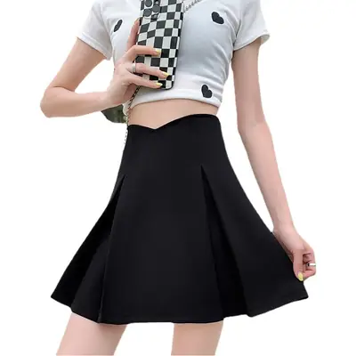 Hip-Hugging Pleated Skirt Women Brown High Waist
