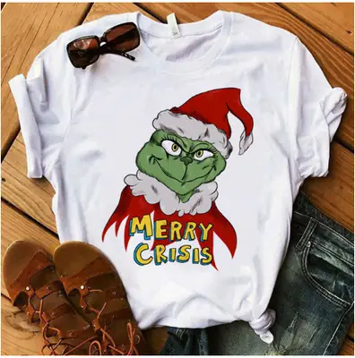 White Crewneck T-Shirt with Green Hair Art Print