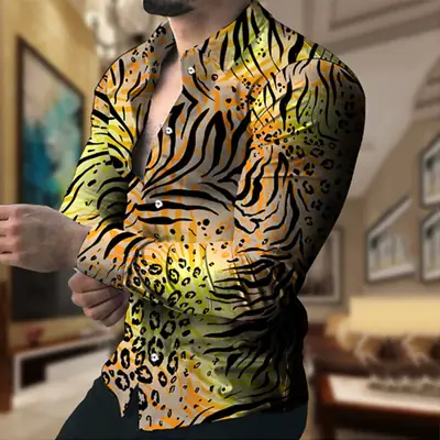 Purple 3D Printed Lapel Shirt for Men Large Size