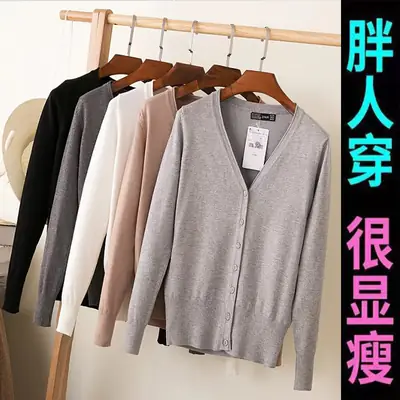 Women V-Neck Cardigan Grey Large