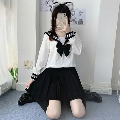 Japanese Orthodox JK Sailor Suit Dress Suit Black Long Sleeve