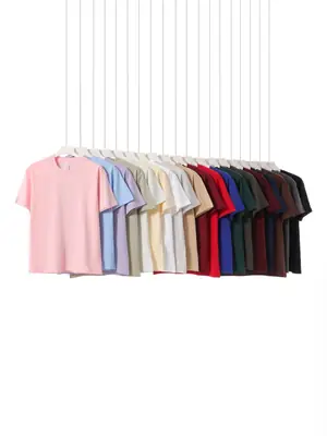 Women Heavyweight Cotton T-Shirt Blue Short Sleeve