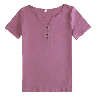 2022 Women V Neck Cotton T-Shirt Large Pink