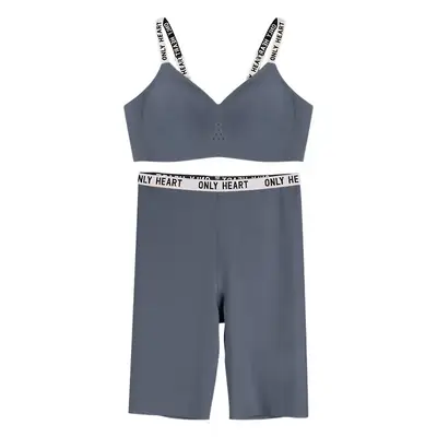 Women's Grey Letter Strap Sports Bra & Pants Set