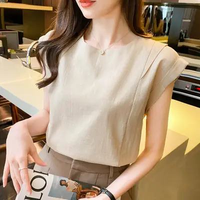 Korean Women 2022 Cotton Sleeveless Shirt White