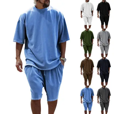 Men Green 2025 Summer T-Shirt Shorts Set