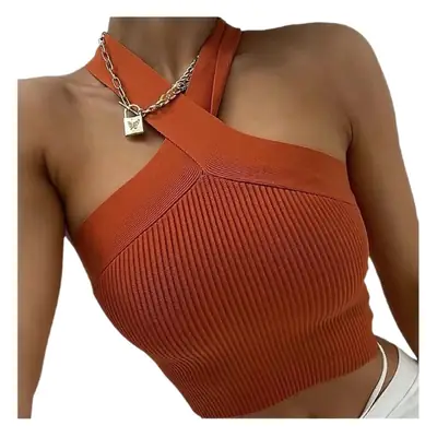 White Cross Neck Knitted Camisole Top for Women