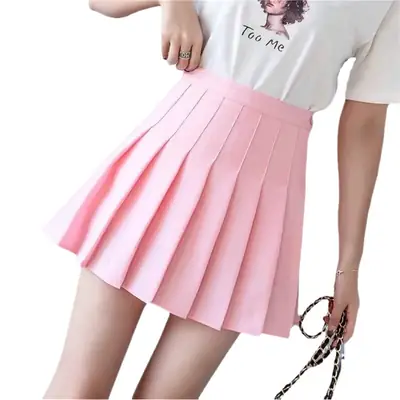 Women's Pink Heart Print Pleated Skirt Shorts Set