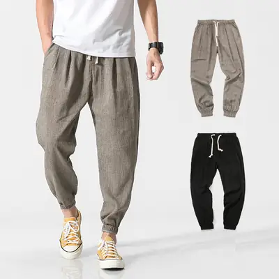 Men Linen Harem Pants Large Summer Casual Pants