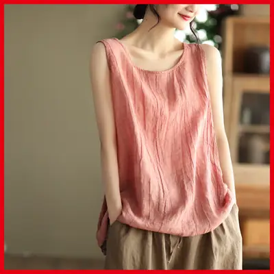 Women Black Sleeveless Vest Pure Cotton Slimming Casual Top