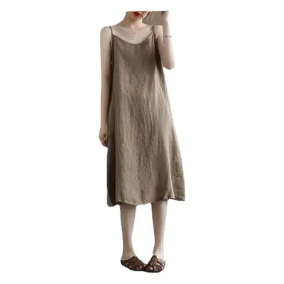 Summer Sling Vest Dress Linen Cotton Loose Fit Belly Cover