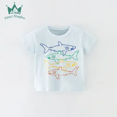 Kids Cartoon Shark T-Shirt Cotton Loose Summer