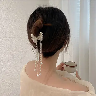 Pearl Butterfly Hair Clip for Women's Back of Head