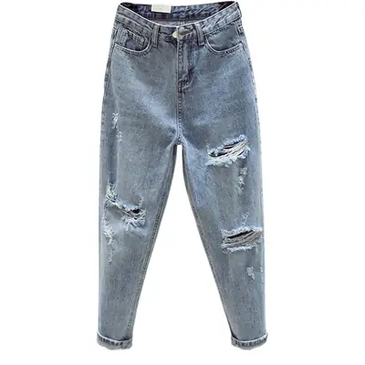 Women Light Blue Denim Jeans High Waist Cropped
