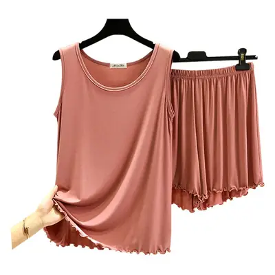 Black Modal Crewneck Vest & Shorts Set for Women