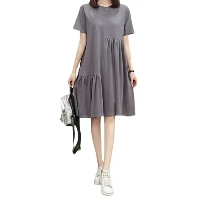 Large Size Women Grey Korean Style Dress
