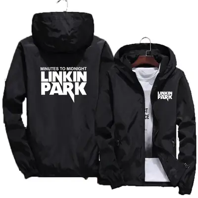 Men Red Hooded Windbreaker Jacket Large 2022