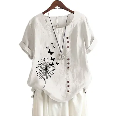 Women Casual Butterfly Print T-Shirt Large Size