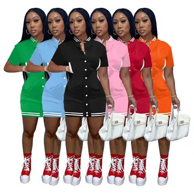 White Button Short Sleeve Sports Casual Dress for Women