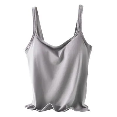 Women Slim Fit Cotton Camisole Vests in Grey Pink Green