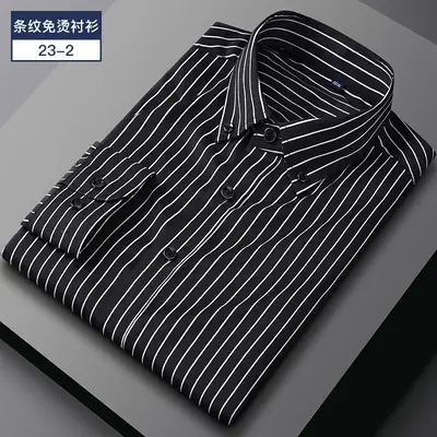 Men Striped Long Sleeve Shirt Navy Yellow Black Business Casual