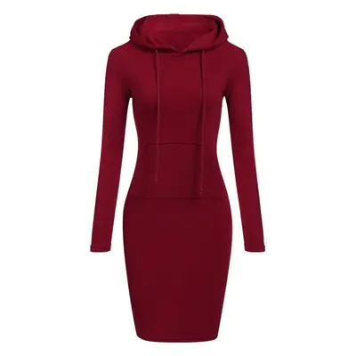 Women's Brown Hooded Long Sleeve Dress Autumn Winter