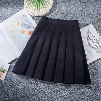 Black Pleated Skirt Elastic Waist Stretch Anti-Light Academic Style