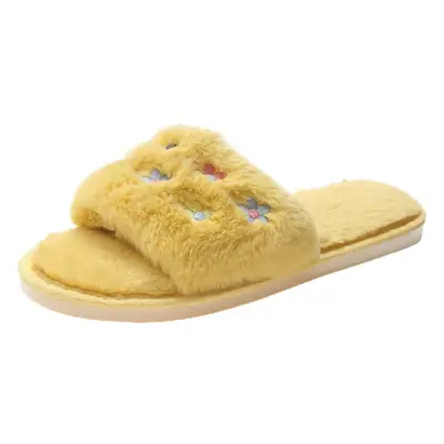 Furry Slippers for Women 2026 Autumn and Winter New Style Home Open-Toe Slippers Embroidered Flowers Warm Cotton Slippers Wholesale
