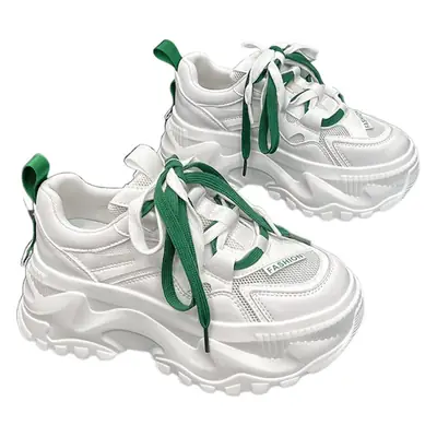 Women's White Mesh Thick Sole Sneakers 2023