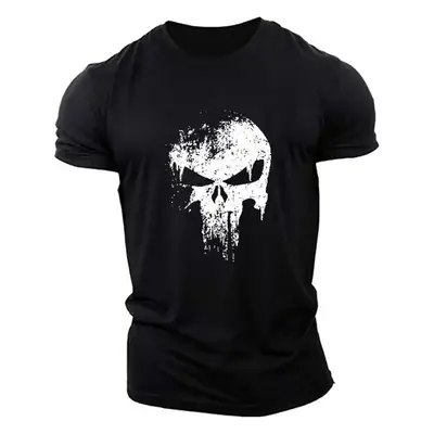 Men Cotton Skull Graphic T-Shirt Black Large