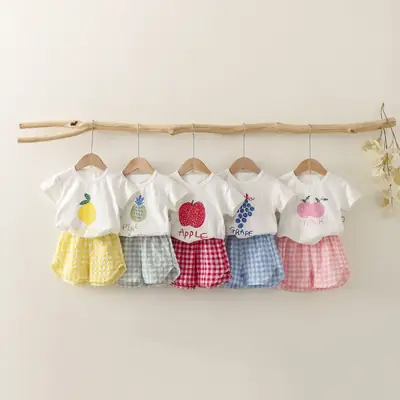 Korean Cotton Apple Heart T-Shirt Shorts Set for Girls Boys