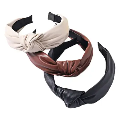Brown Leather Wide-brim Hair Band for Women