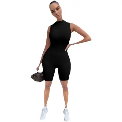 2025 New Women Sleeveless Grey Sports Jumpsuit Slim Fit High Waist