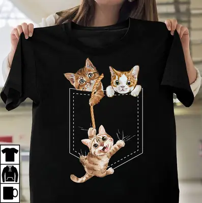 Cat Printed T-Shirt Black Women Men Short Sleeve