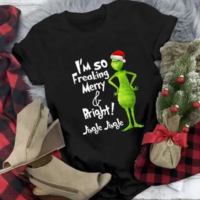 Christmas Grinch Printed T-Shirt Green Short Sleeve