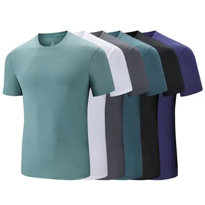 Men Ice Silk T-Shirt Elastic Quick-Drying Blue
