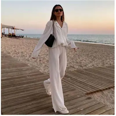 White Loose Pleated Suit for Women Spring Summer 2024