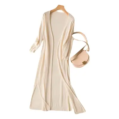 Women Ice Silk Knitted Sun Protection Cardigan Mid-Length