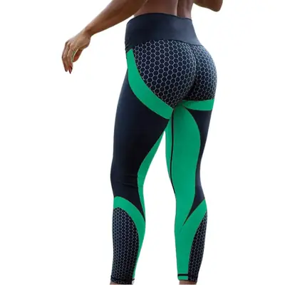 High Waist Honeycomb Yoga Pants Black Neon Quick Dry