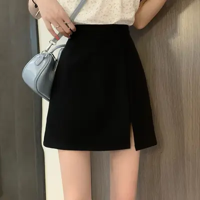 Black Split Skirt High Waist Women Spring Summer 2025