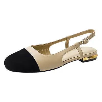 Women Low Heel Sandals Black Beige Flat
